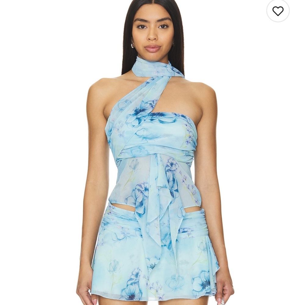 Chiffon wrap top in ambrosia print angel blue Guizio